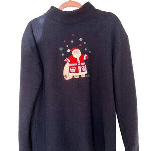 Christopher & Banks Vintage Christmas Sweater with Santa Blue Holiday Sweaters